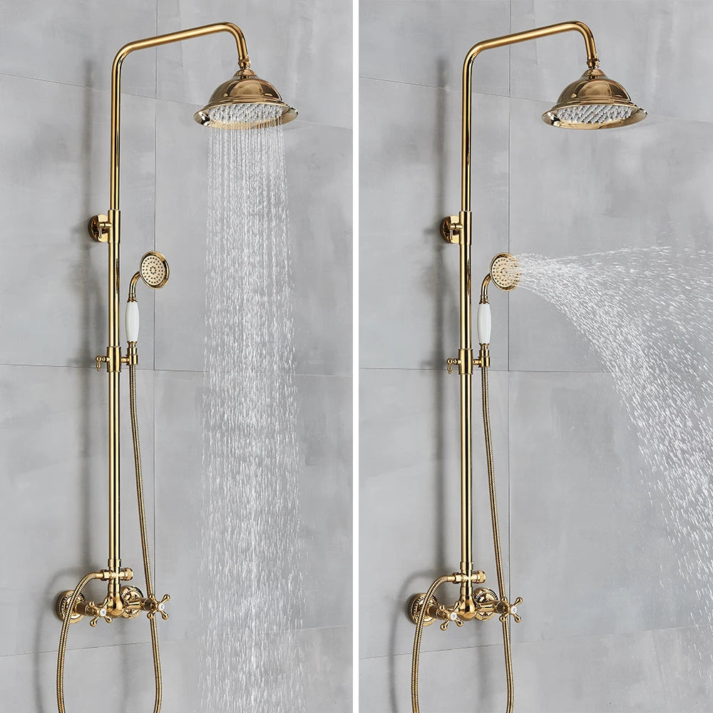 Rozin Gold Bathroom Shower Faucet Wall Mounted Brass