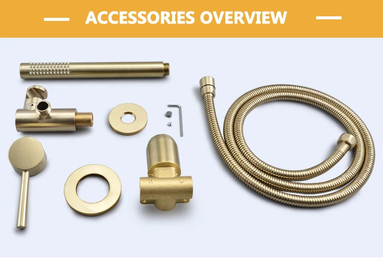 Brass Round Handheld Shower Head Brushed Gold Finish
