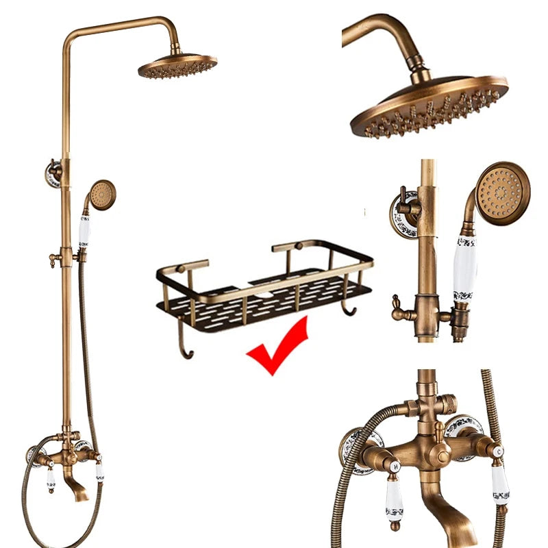Antique Brass Shower Faucets Rainfall Shower Head Brass