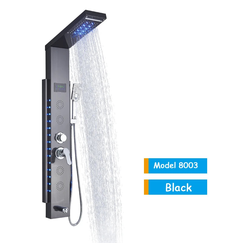 Luxury Led Shower Column Faucet Brushed Nickel Spa