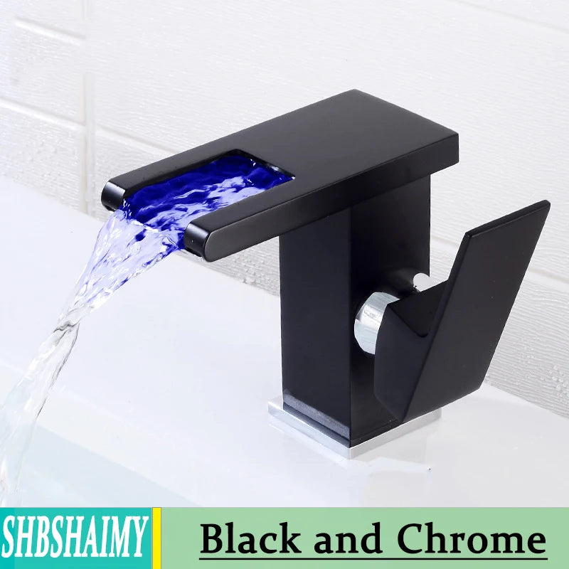 Bathroom Hydropower Led Waterfall Faucet Sink Basin Mixer