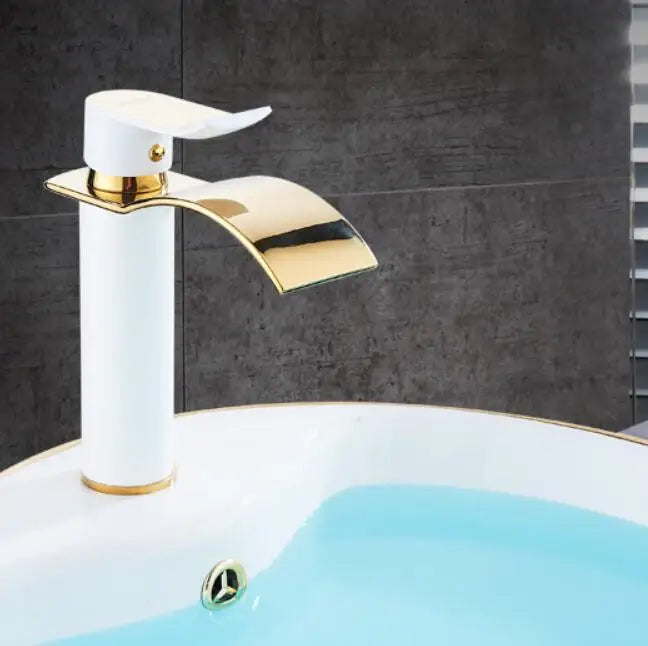 Tuqiu Basin Faucet Gold Waterfall Faucet Brass Bathroom