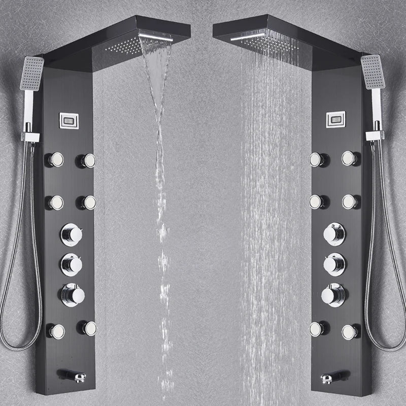 Black Bath Shower Thermostatic Mixer Shower Panel Rainfall