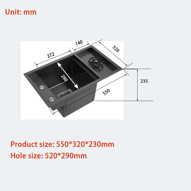 Hidden Black Sink Bowl Bar Small Size Sink