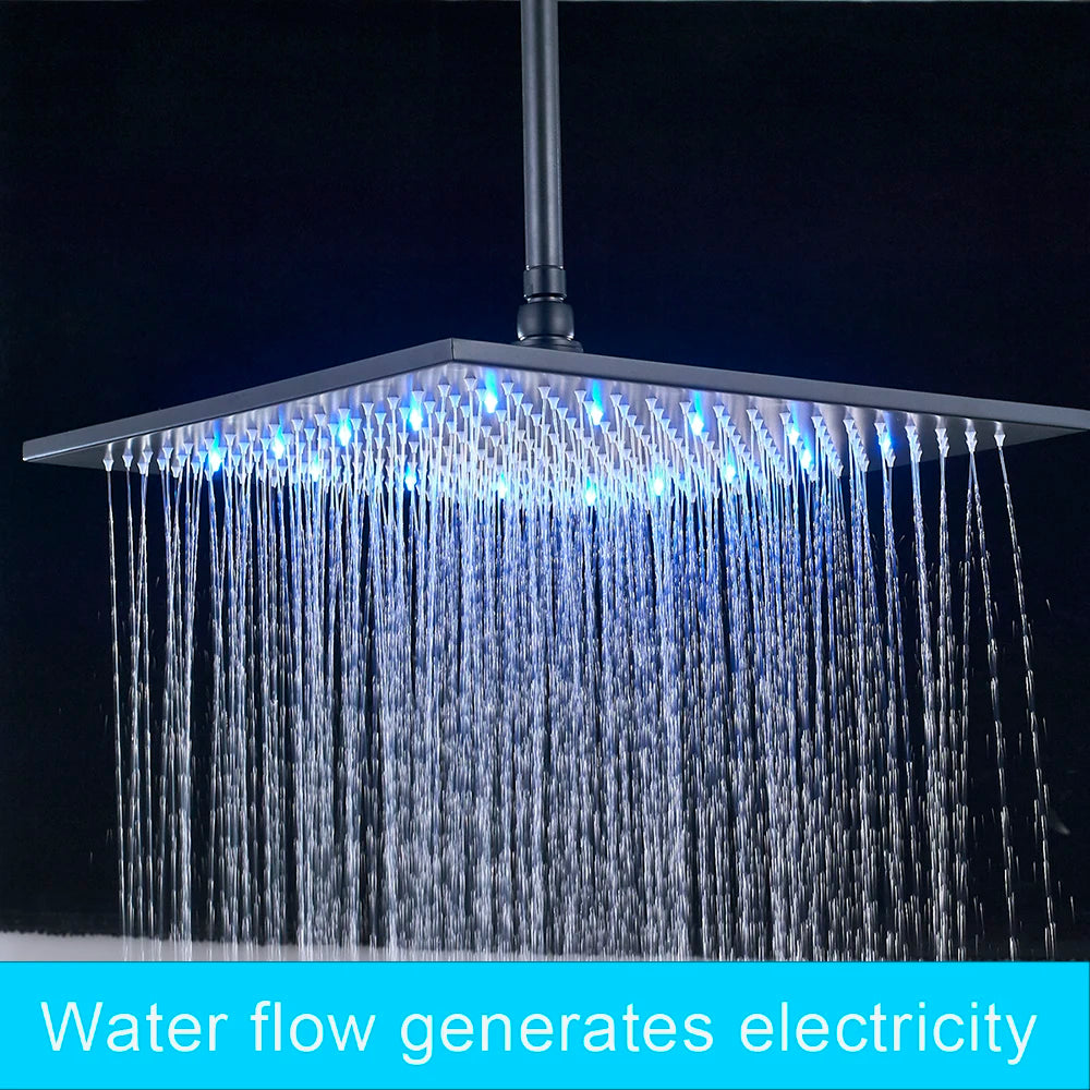 Black Rainfall Shower Head Led Light 16 Large