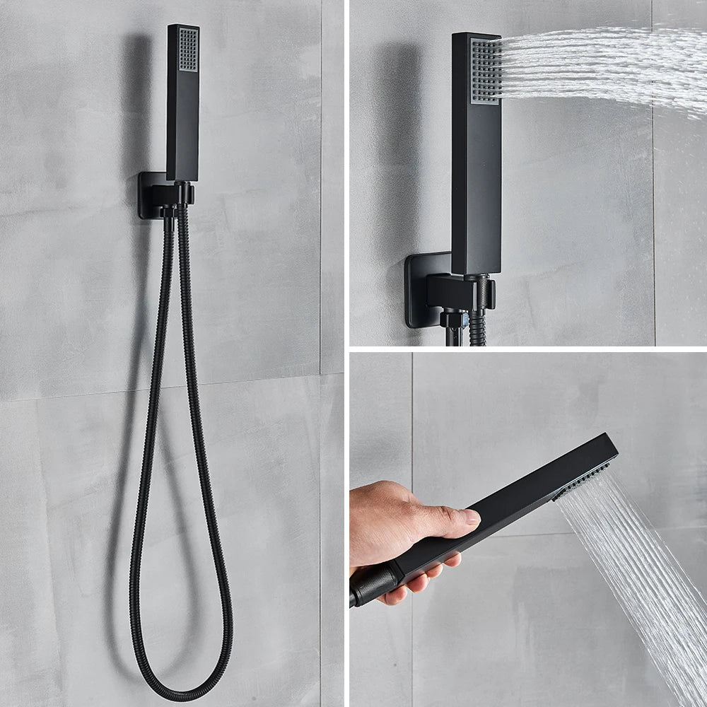 Black Shower Faucets Wall Mounted Rainfall Shower System
