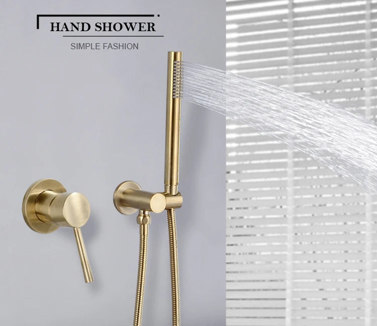 Brass Round Handheld Shower Head Brushed Gold Finish