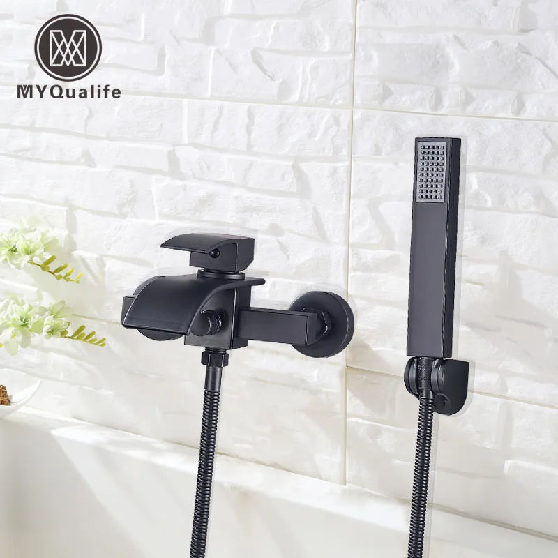 Myqualife Matte Black Bathroom Faucet Function Bathtub Facuet