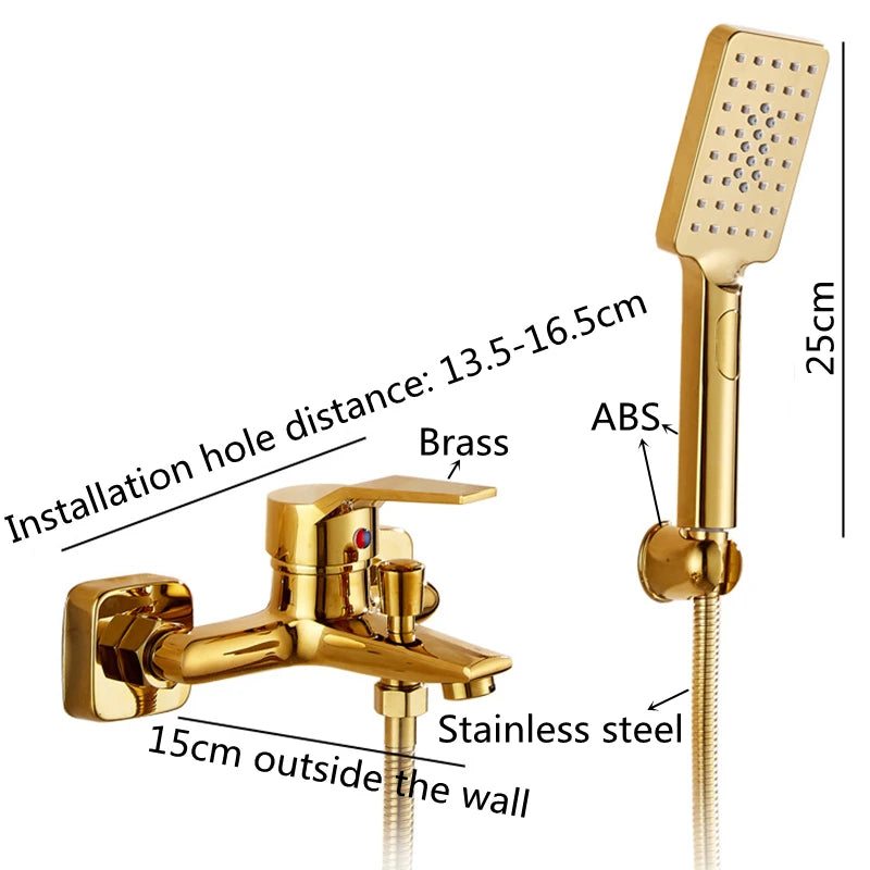 1set Bathtub Faucet Handle Handheld Brass Golden Bath