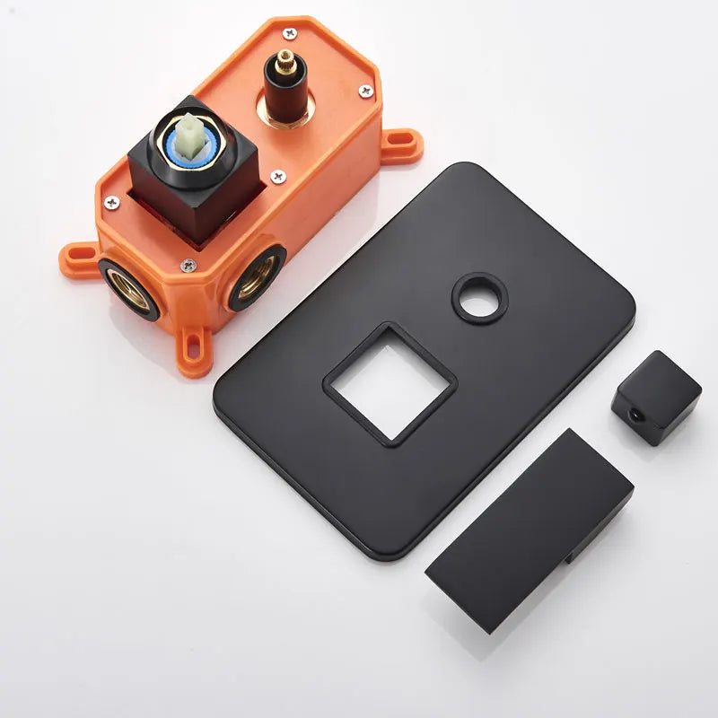 Matte Black Bathroom Shower Faucet Orange Box Rain
