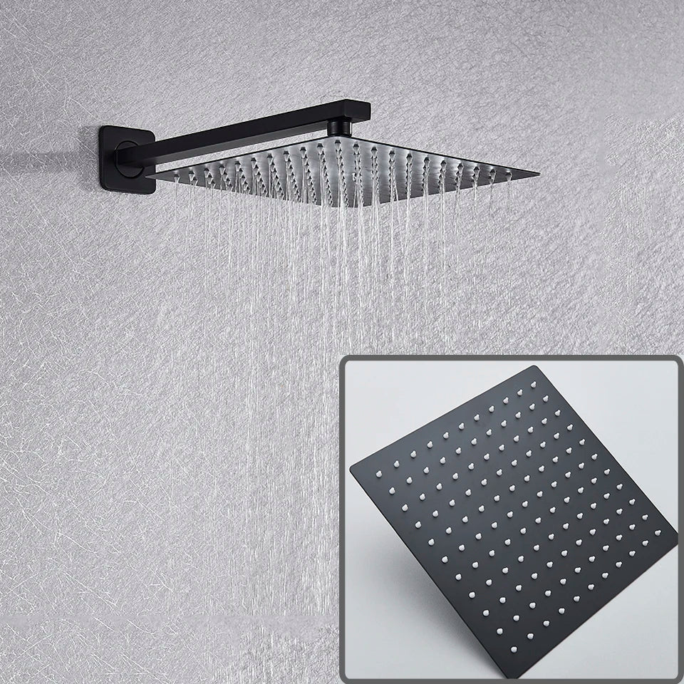 Saflihca Matte Black Shower Faucets Rainfall 8/10/12/16 Concealed