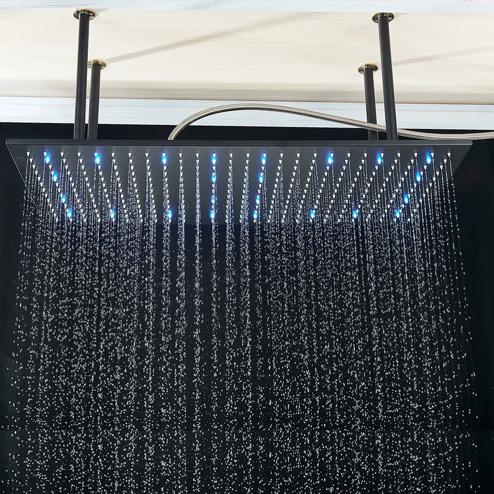 Rozin Led Matte Black Shower Head 40 80cm