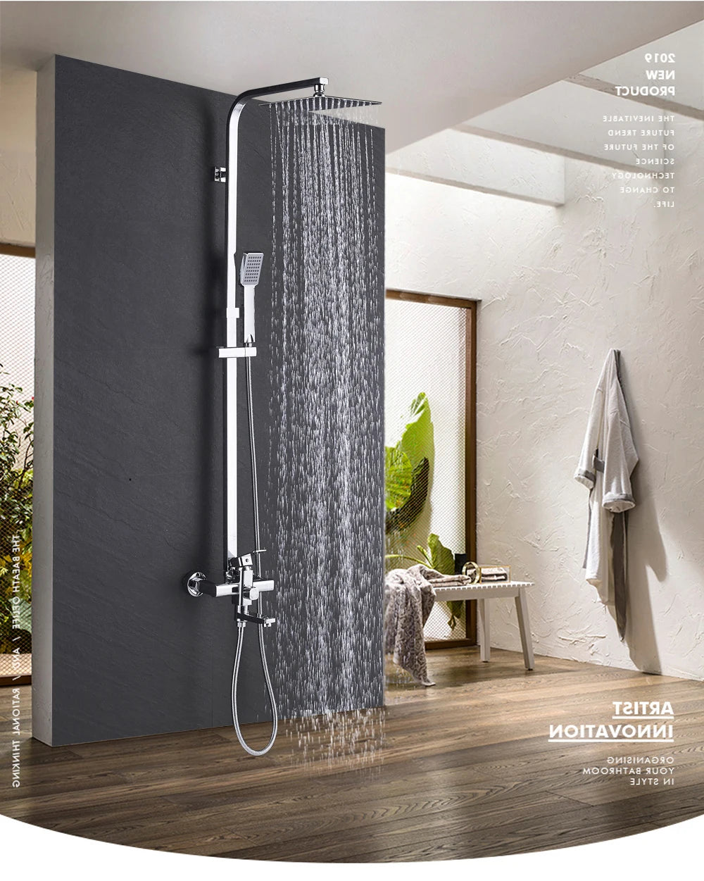 Rozin Chrome Shower Faucet Wall Mounted Bathroom Rainfall
