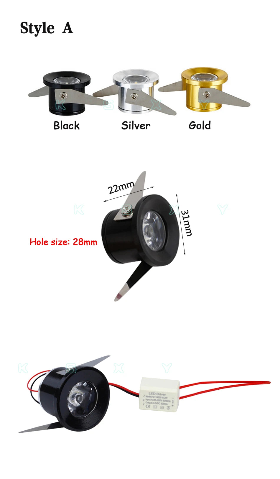 Silvery/Black/Golden Mini Led Downlights 1w 3w 100v-240v 12v