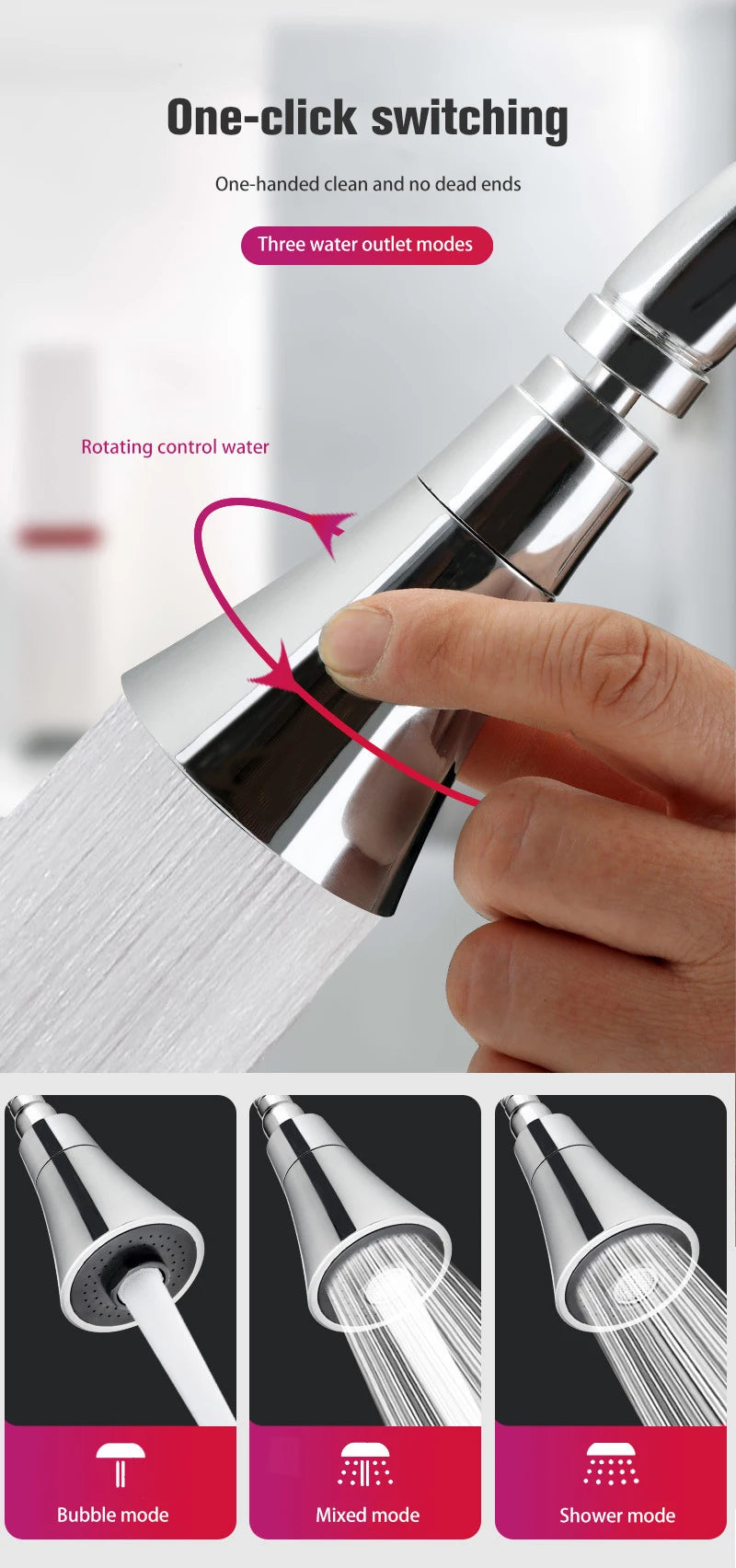 Universal Water Faucet Adjustable Pressure 360 Degree Rotating