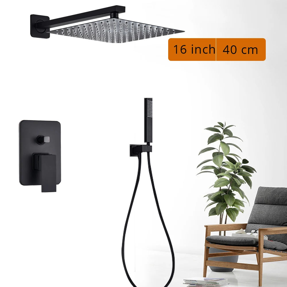 Black Shower Wall Mounted Shower Faucet Mixer 8/10/12/16