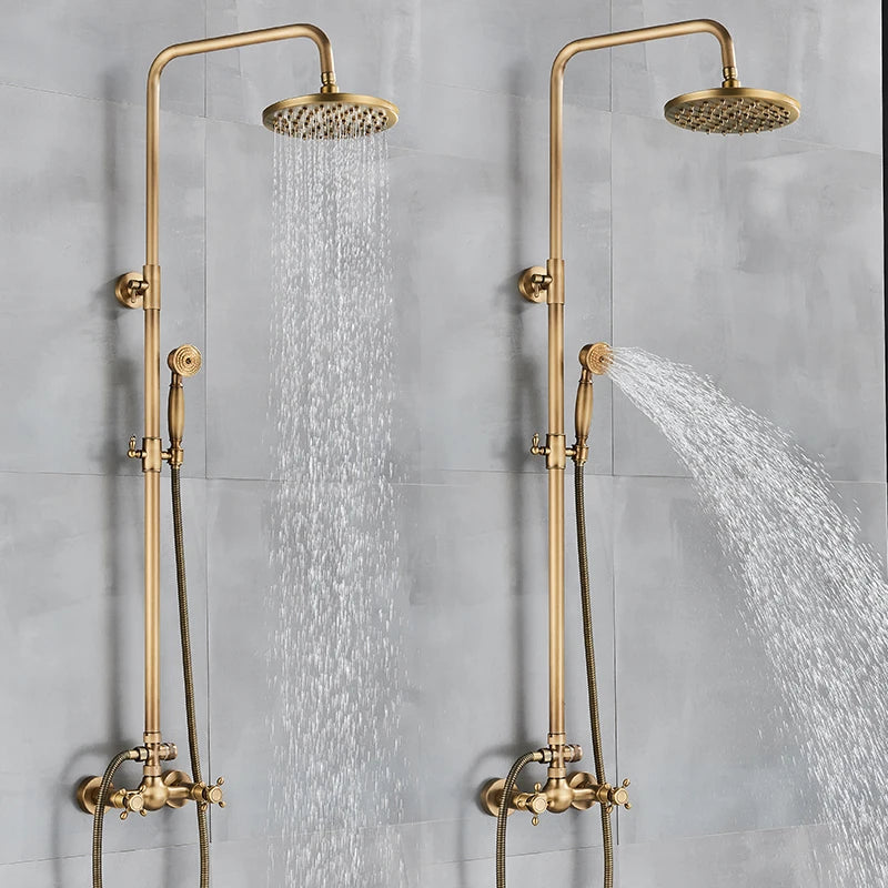 Quyanre Antique Brass Shower Faucets Wall Mount Antique