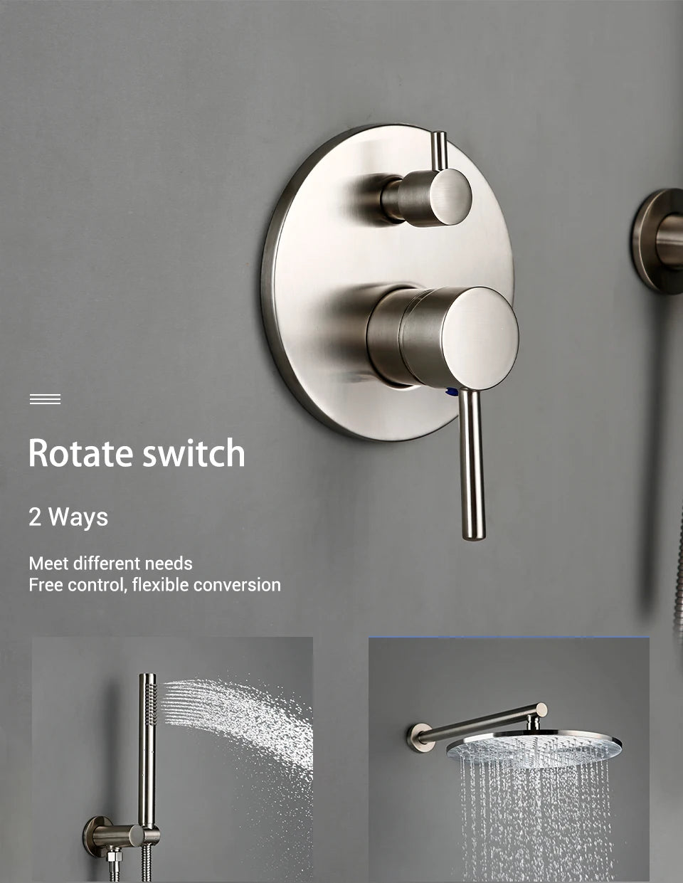 Brushed Stainless Steel Brass Built Installation Rain Shower
