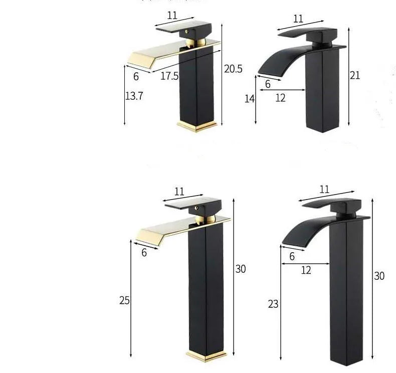 Basin Faucet Gold Black Waterfall Faucet Brass Bathroom