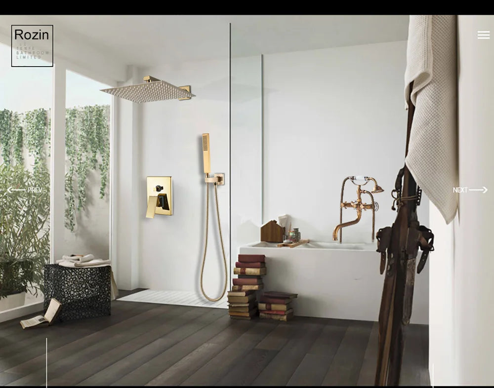 Rozin Golden Shower 8/10/12 Square Rainfall Shower Faucet