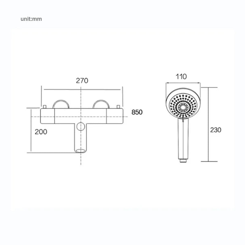 Black Thermostatic Bathroom Shower Faucet Dual Handle Bathtub