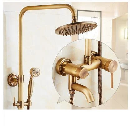 Antique Rain Shower Faucets Hand Brass Wall Mounted
