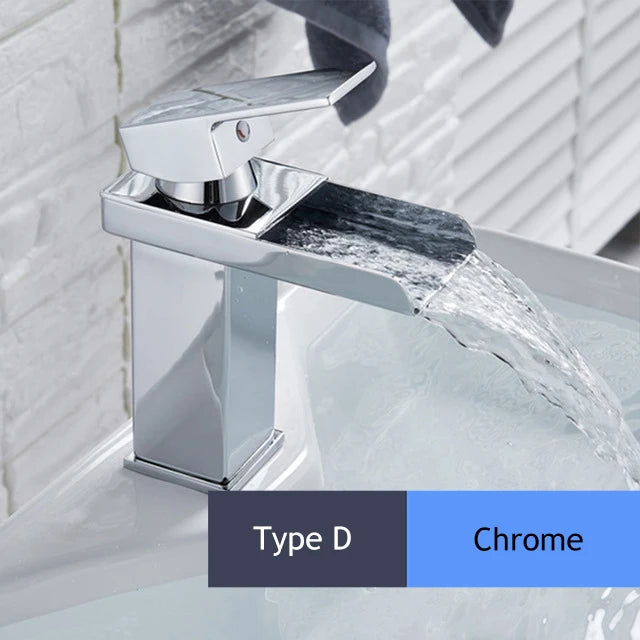 Handle Waterfall Matte Black Bathroom Basin Faucet Waterfall