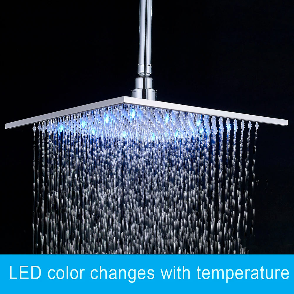 Black Rainfall Shower Head Led Light 16 Large