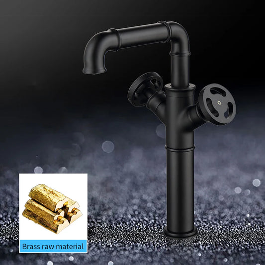 Basin Faucets Retro Industrial Style Matte Black Brass