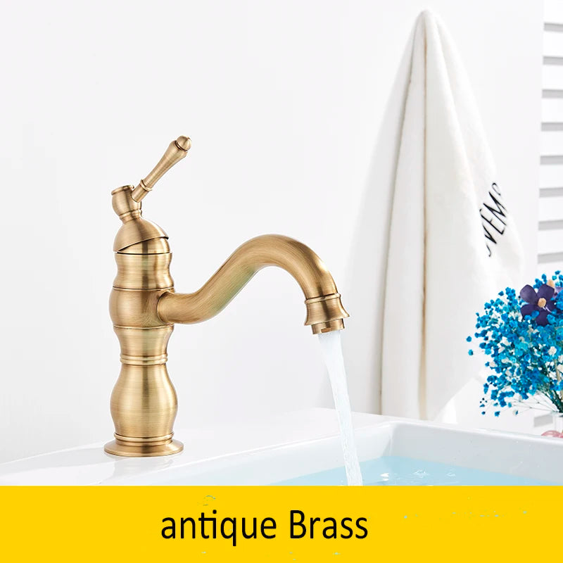 Luxurious Antique Bathroom Basin Faucet Brass Deck Mounted