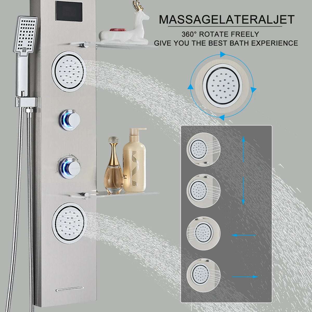 Luxury Black/Brushed Bathroom Led Shower Panel Tower System