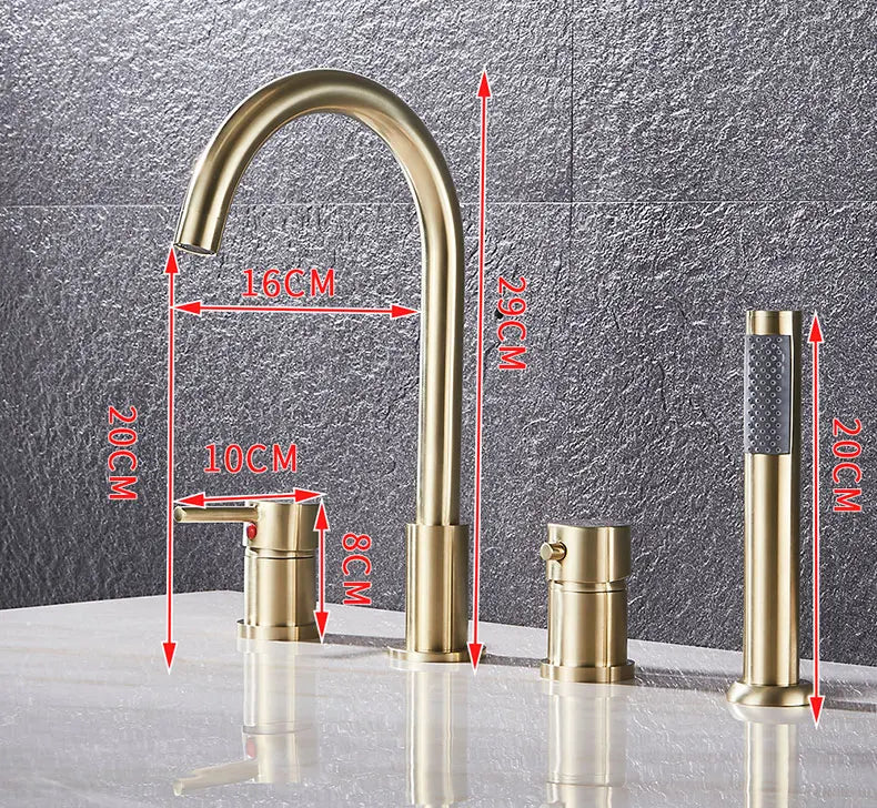 4pcs Brass Bathroom Bathtub Faucet Bath Faucet Deck
