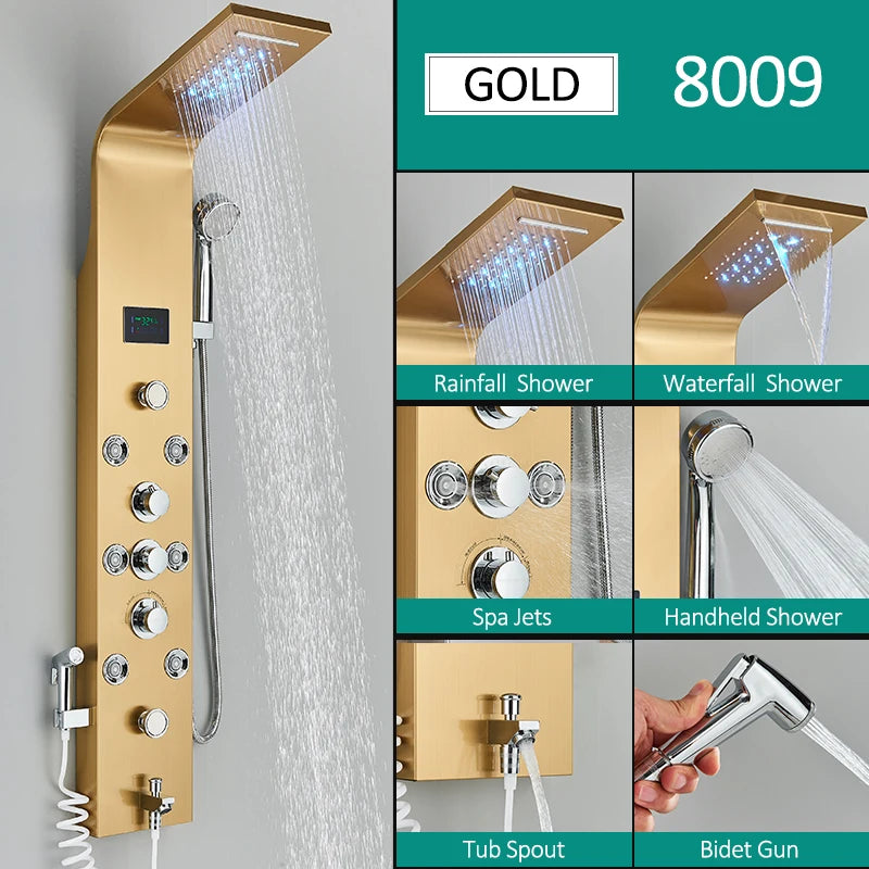 Black Nickel Led Shower Panel Six Functions Shower