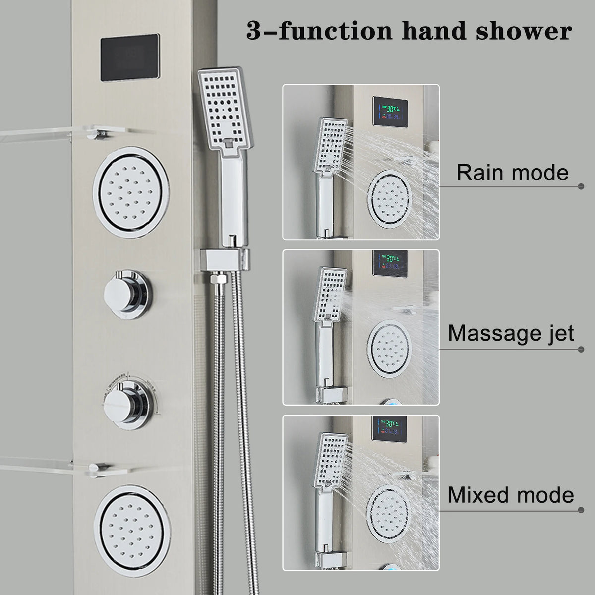 Luxury Black/Brushed Bathroom Led Shower Panel Tower System