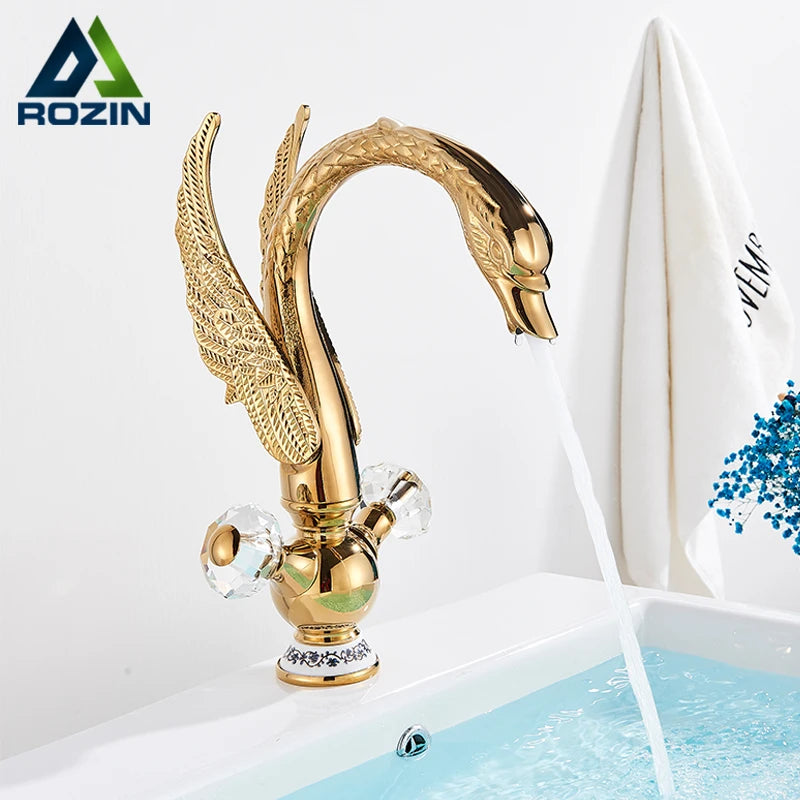 Rozin Luxury Golden Basin Faucet Golden Swan Shape