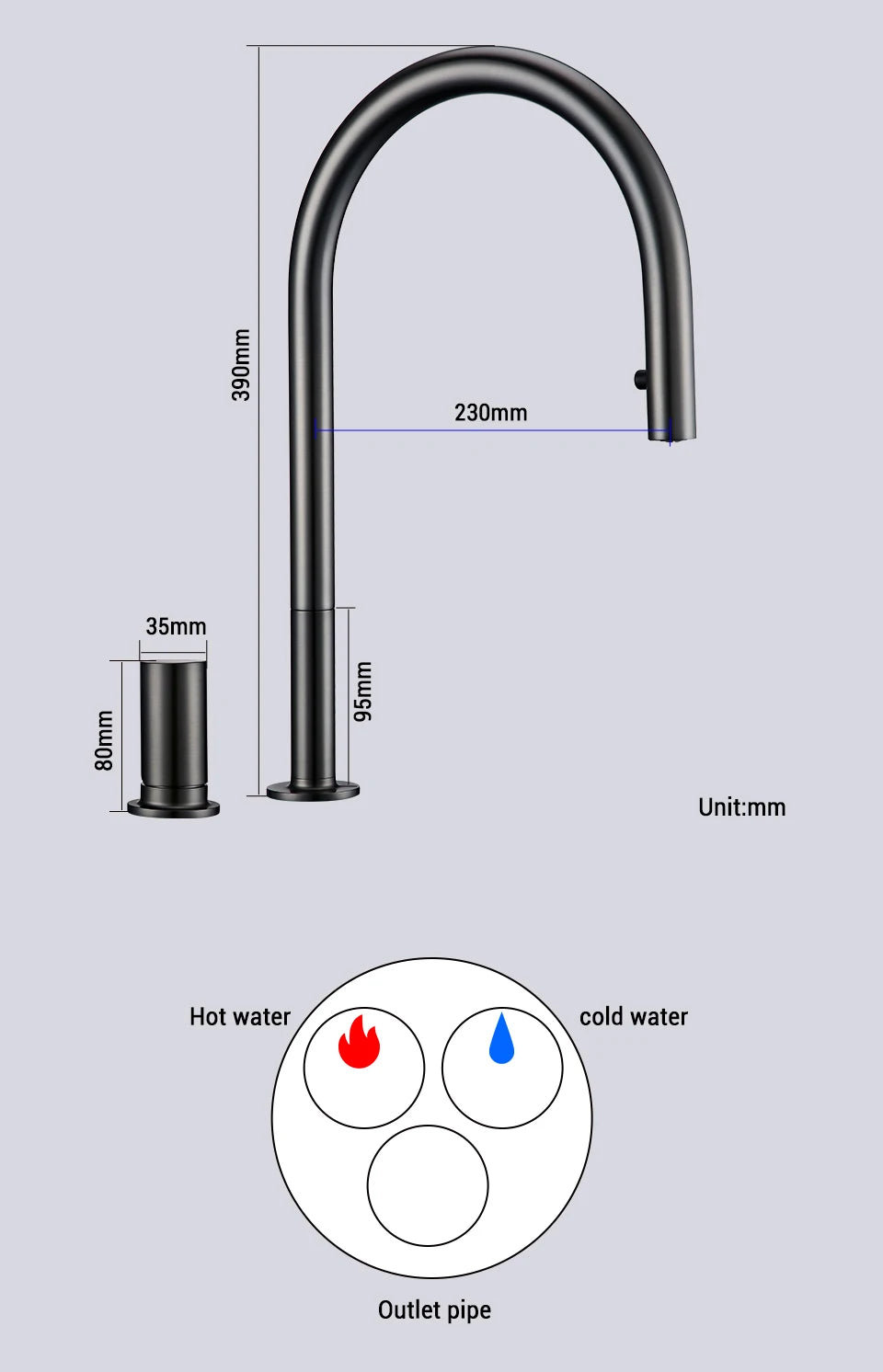 Pull Down Sink Faucet Brushed Gunmetal Black Handle