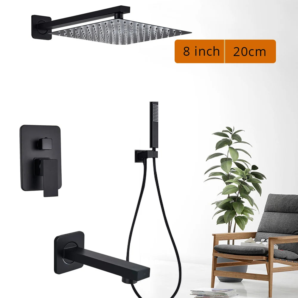 Black Shower Wall Mounted Shower Faucet Mixer 8/10/12/16