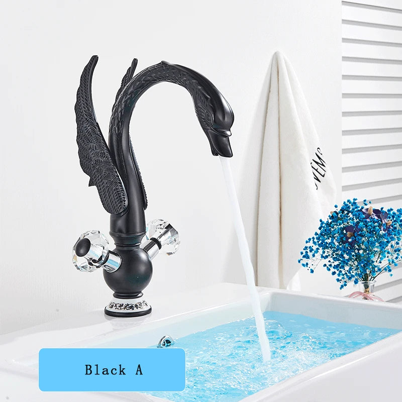 Golden Luxury Swan Basin Faucet Deck Mounted Bathroom