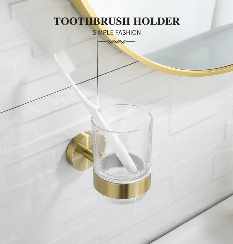 Bathroom Hardware Brushed Gold Toilet Brush Holder Robe