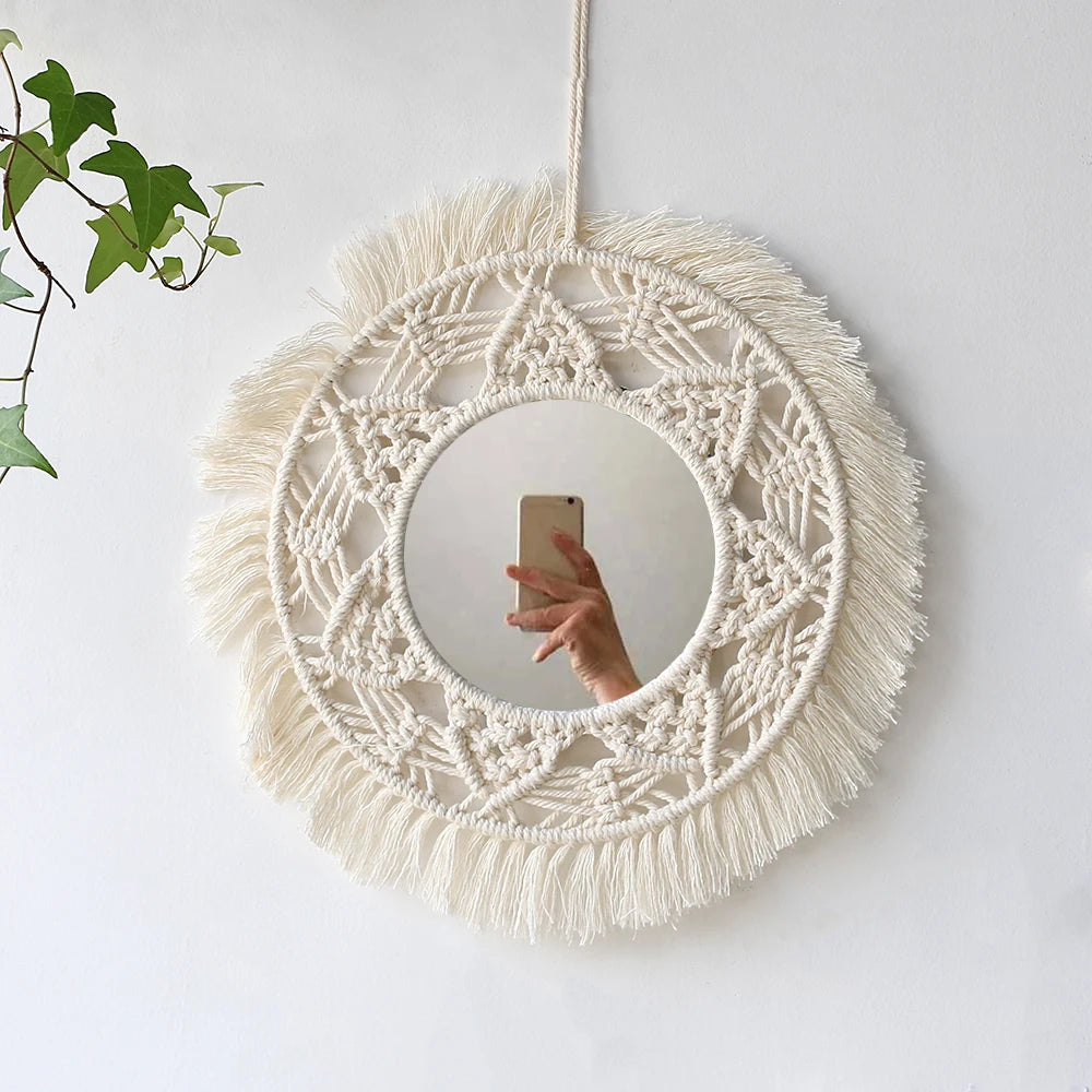 Boho Decorative Mirrors Macrame Round Mirror Aesthetic Room