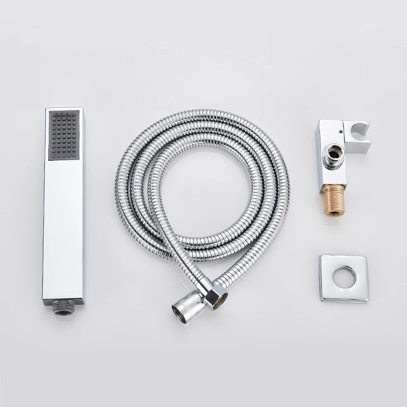 Bathroom Wall Mount Thermostatic Rainfall Shower Faucet Chrome