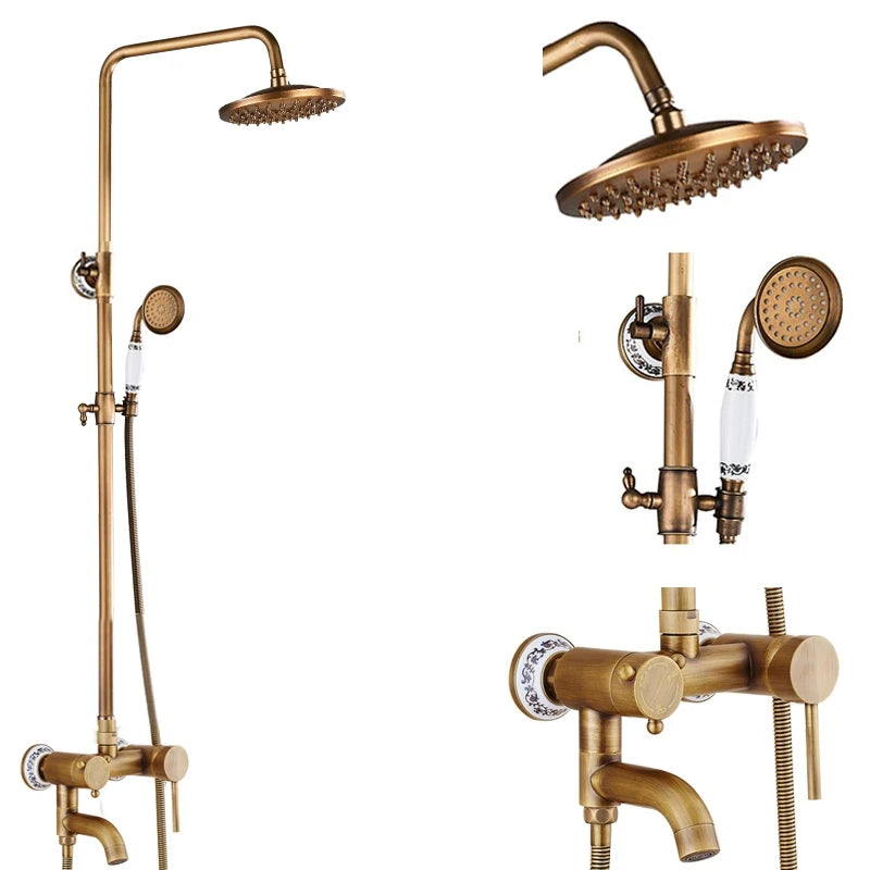 Antique Brass Shower Faucets Rainfall Shower Head Brass