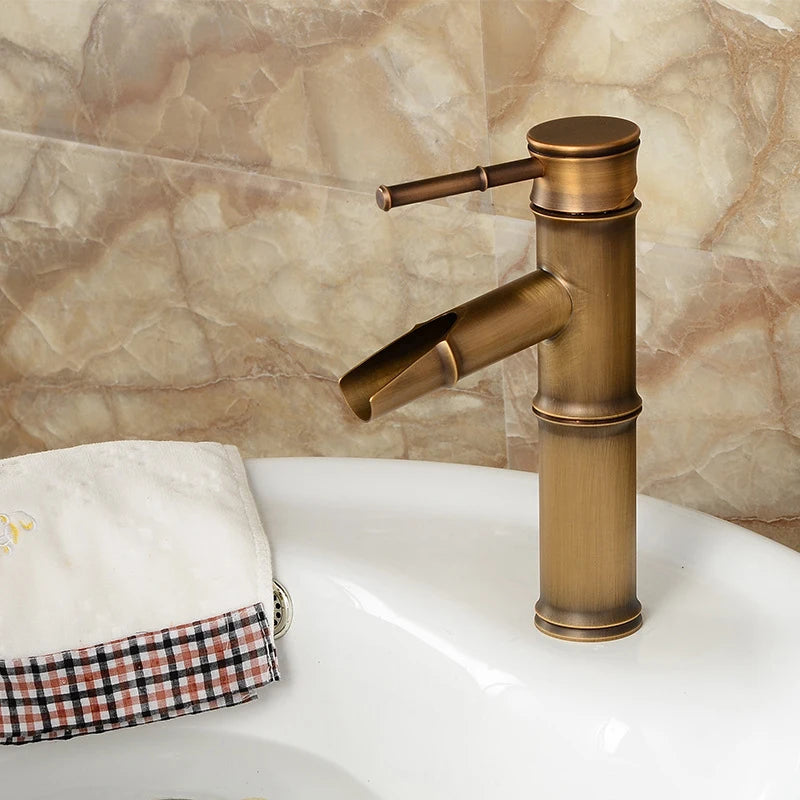 Bathroom Basin Faucet Antique Brass Bamboo Shape Faucet
