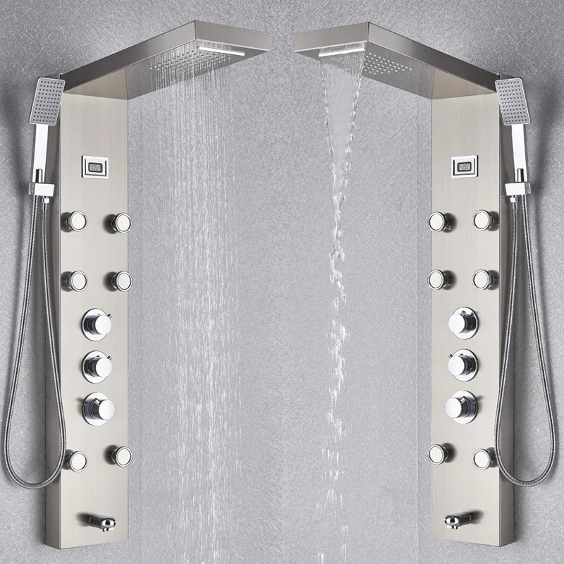 Black Bath Shower Thermostatic Mixer Shower Panel Rainfall
