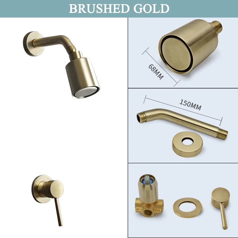 Brushed Gold Bathroom Shower Rainfall Shower Head Handle