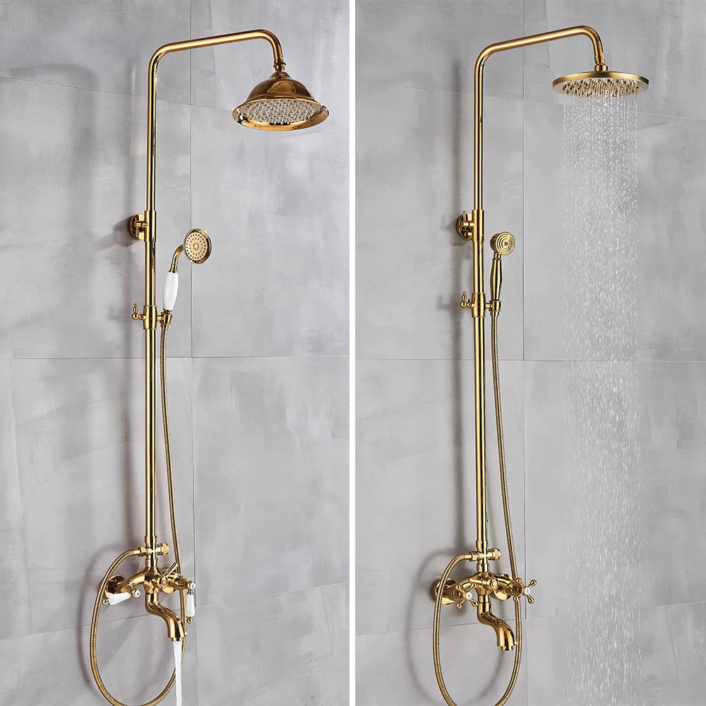 Rozin Gold Bathroom Shower Faucet Wall Mounted Brass