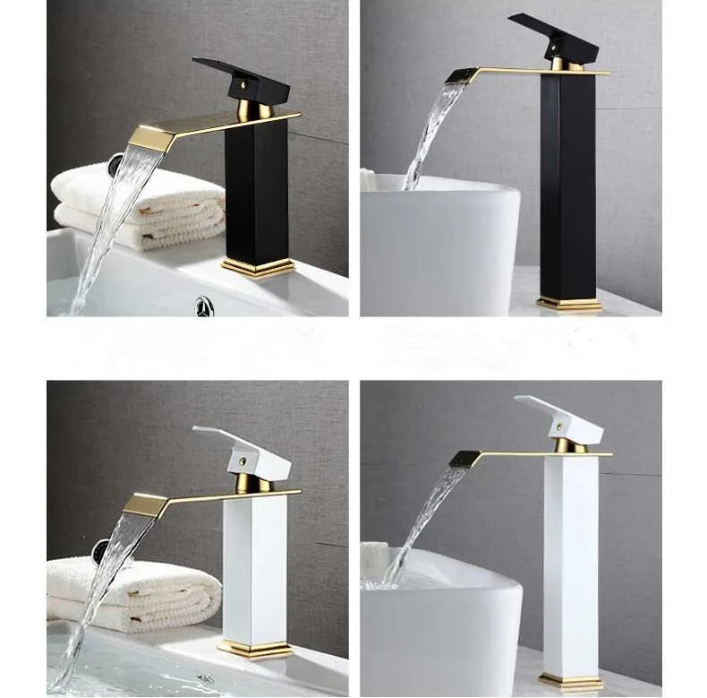 Basin Faucet Gold Black Waterfall Faucet Brass Bathroom