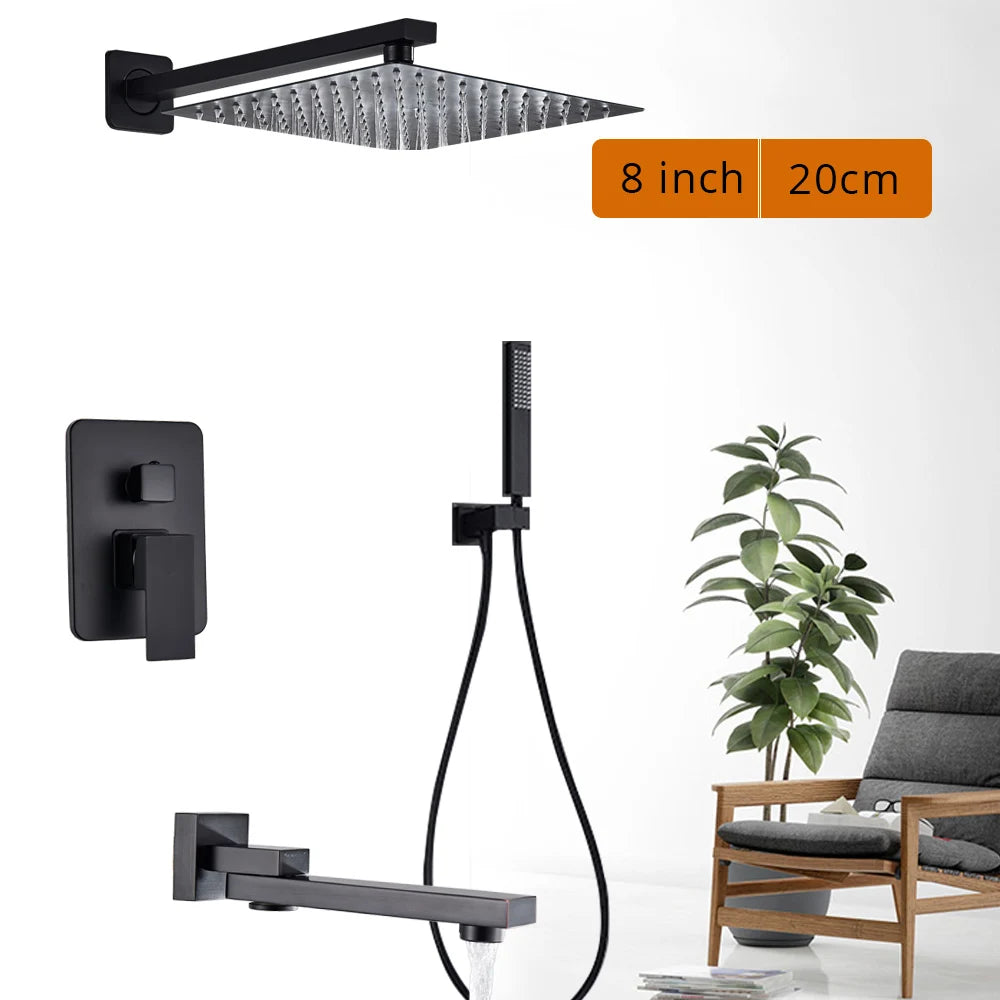 Black Shower Wall Mounted Shower Faucet Mixer 8/10/12/16