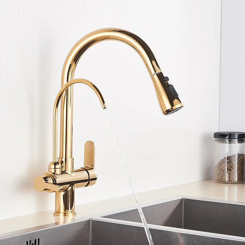 Gold Purify Water Faucet Deck Mounted Dual Handle