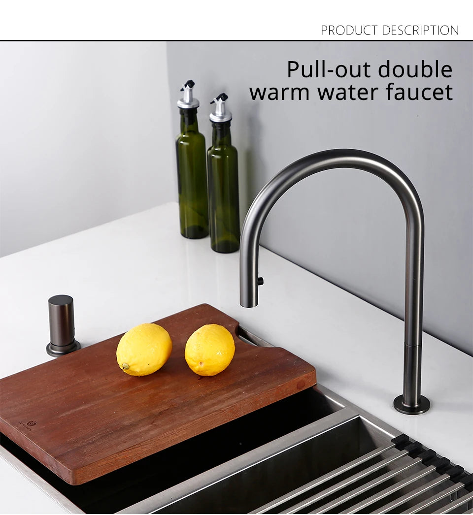Pull Down Sink Faucet Brushed Gunmetal Black Handle